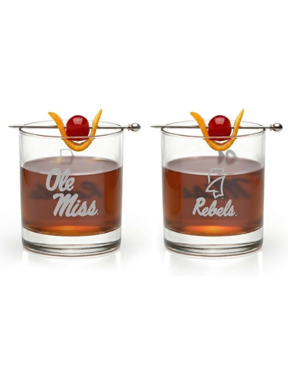 Set of 2 Sand-Etched Whiskey Glasses, 10 oz - Ole Miss Rebels Gift for Fans
